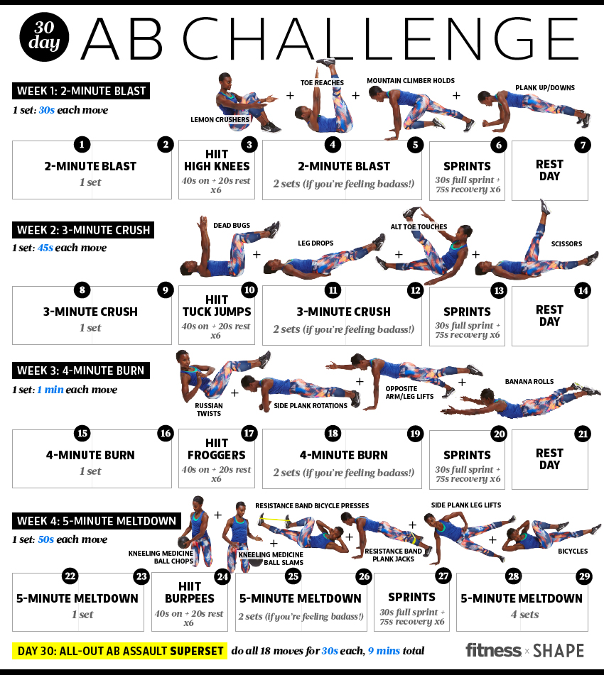 30 Day Ab Squat Challenge Chart