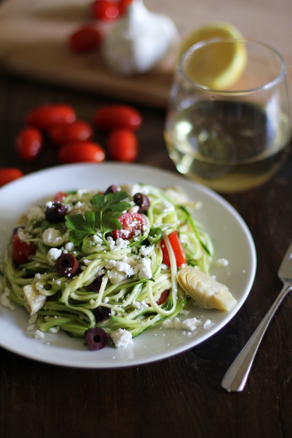 17. Zucchini Noodles With Tomatoes, Artichokes, Olives, and Feta