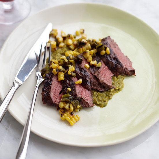 2. Grilled Skirt Steak with Poblano-Corn Sauce and Salsa