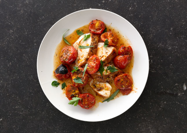 27. Chicken With Herb-Roasted Tomatoes And Pan Sauce