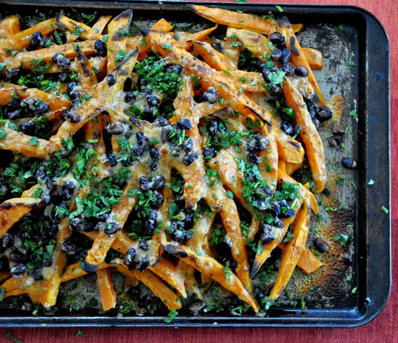 3. Sweet Potato “Nachos” with Cheddar and Black Beans