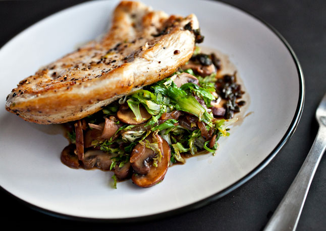 30. Chicken Breasts With Mushrooms And Wilted Frisée