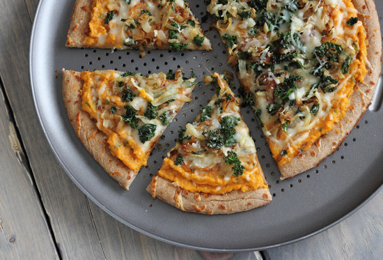 5. Sweet Potato Pizza with Kale and Caramelized Onions