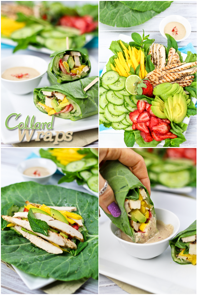 14. Collard Wraps with Satay Dipping Sauce (and Chicken)