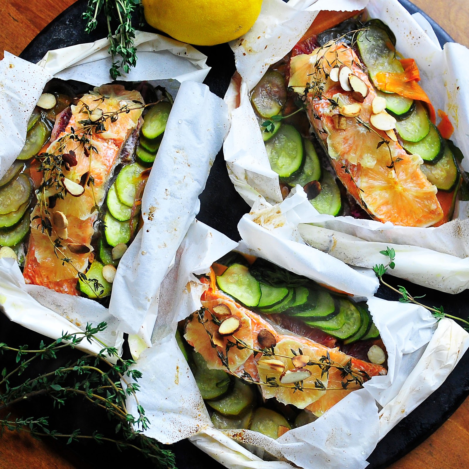 18. Parchment Poached Salmon with Thyme and Oranges