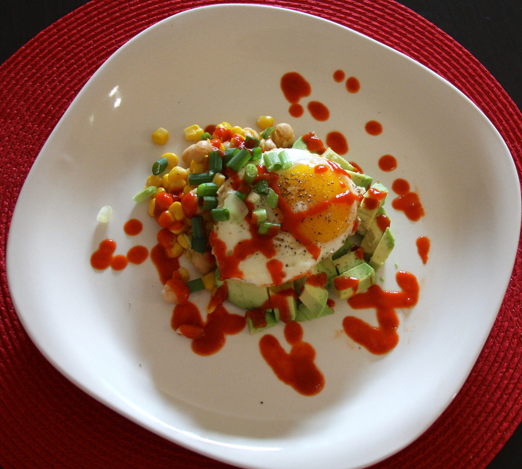 9. The Timeless Chef Fried Egg with Chickpea Salad and Sriracha