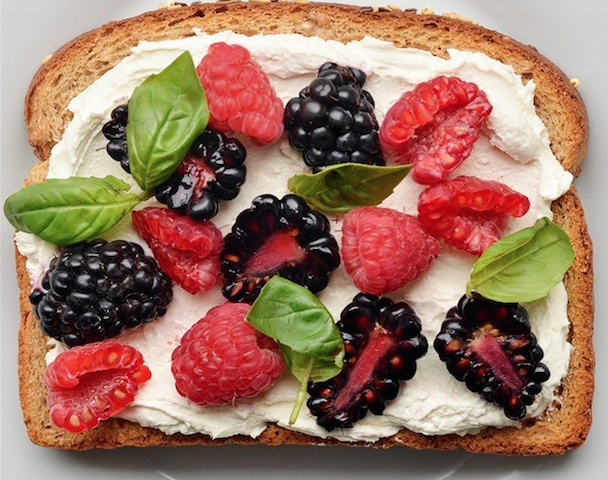 1. Berries and Basil and Cream Cheese Toast