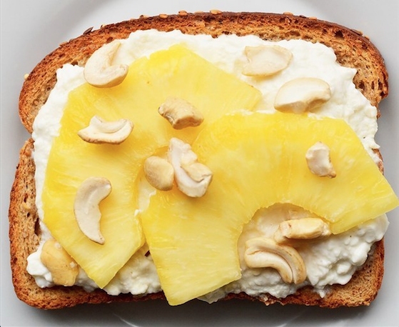 22. Pineapple, Cashew, and Cottage Cheese Toast